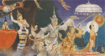 仏教徒 Painting - 菩薩王子としての幼児シッダッタの驚くべき誕生 仏教